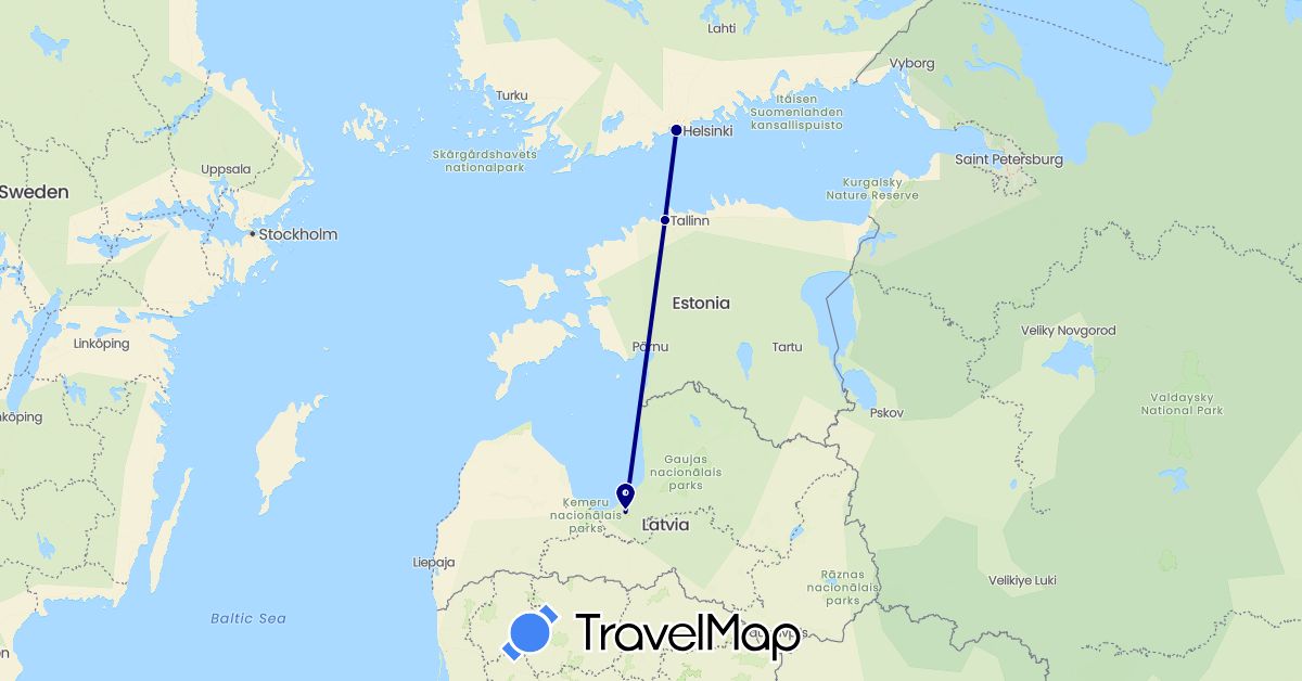 TravelMap itinerary: driving in Estonia, Finland, Latvia (Europe)
